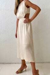 Pleated Single-breasted Bare Waist Tank Dress